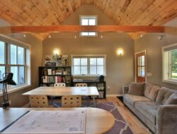 Wood Ceiling And Wood Floor Living Room