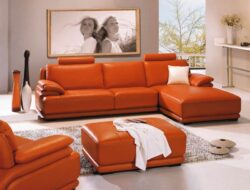 Orange Leather Couch Living Room