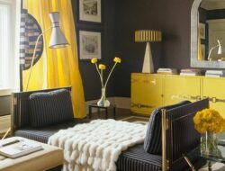 Dark Gray And Yellow Living Room